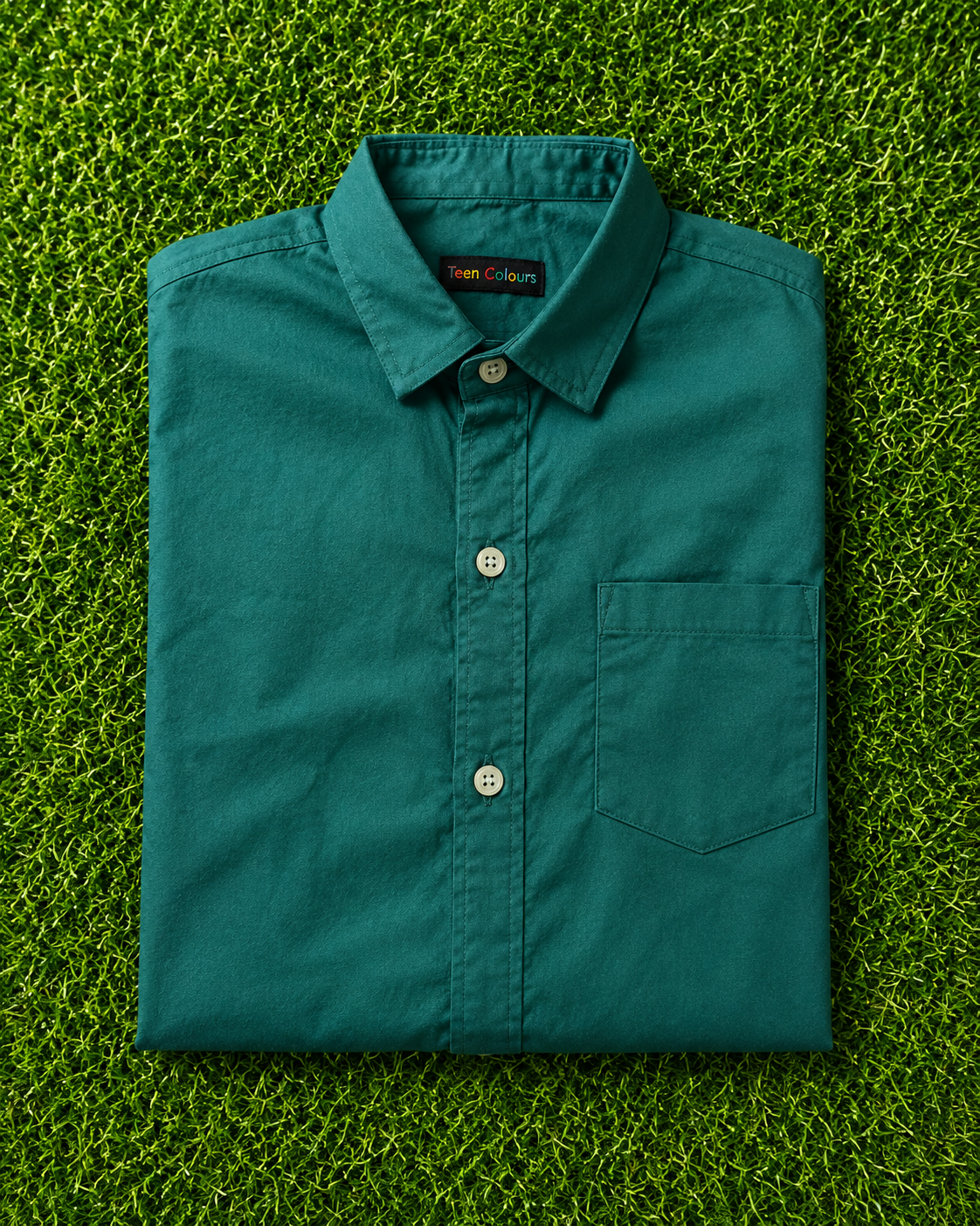 Boys Bottle Green Regular Fit Casual Cotton Shirt