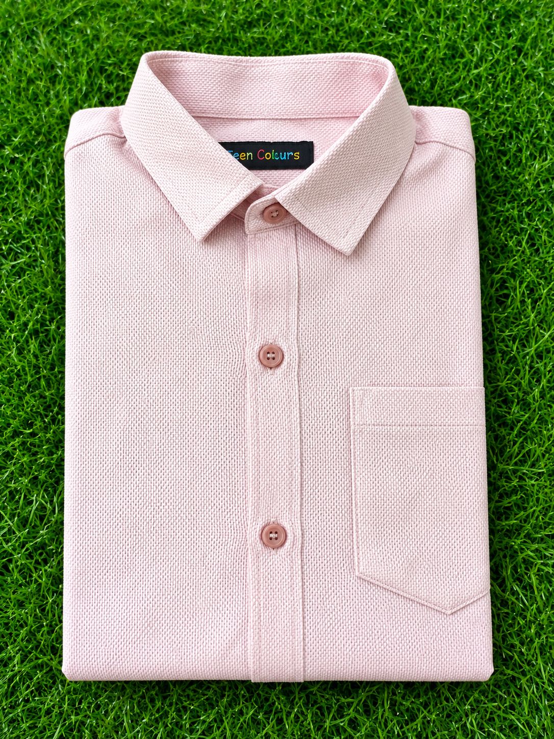 Boys Textured Long Sleeve Button Down Shirt (Light Pink)
