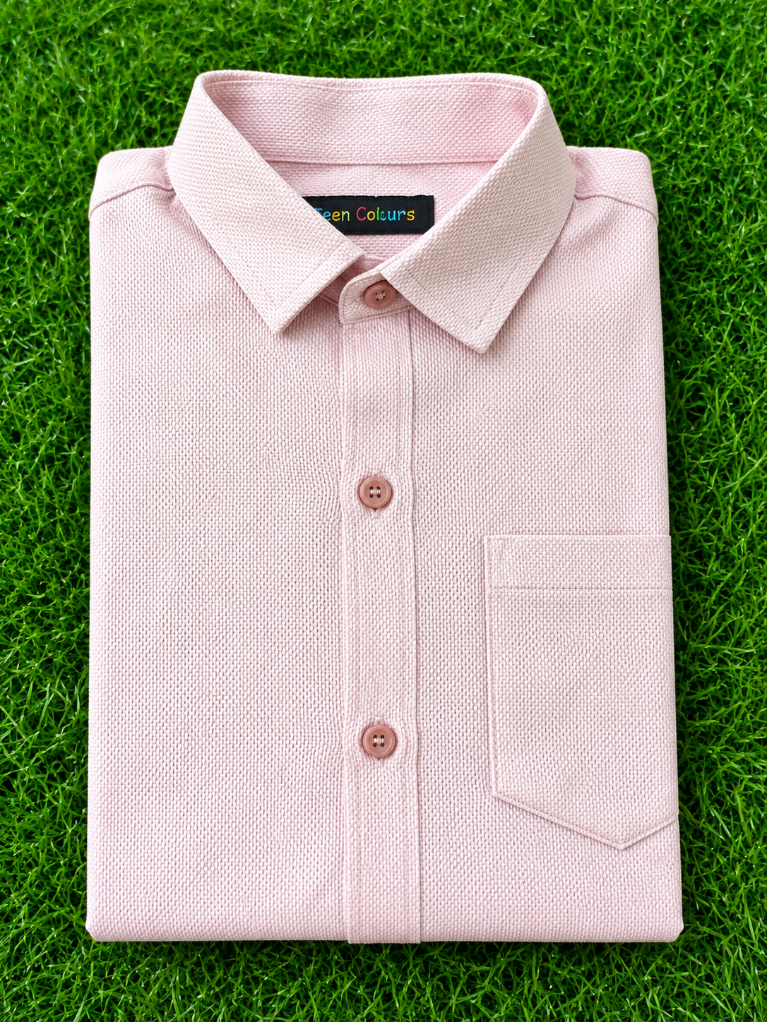 Boys Textured Long Sleeve Button Down Shirt (Light Pink)