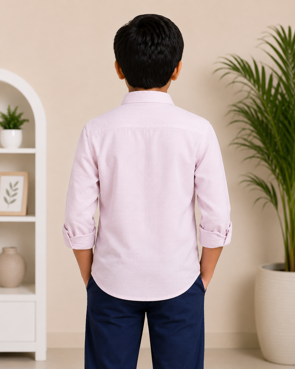 Boys Textured Long Sleeve Button Down Shirt (Light Pink)