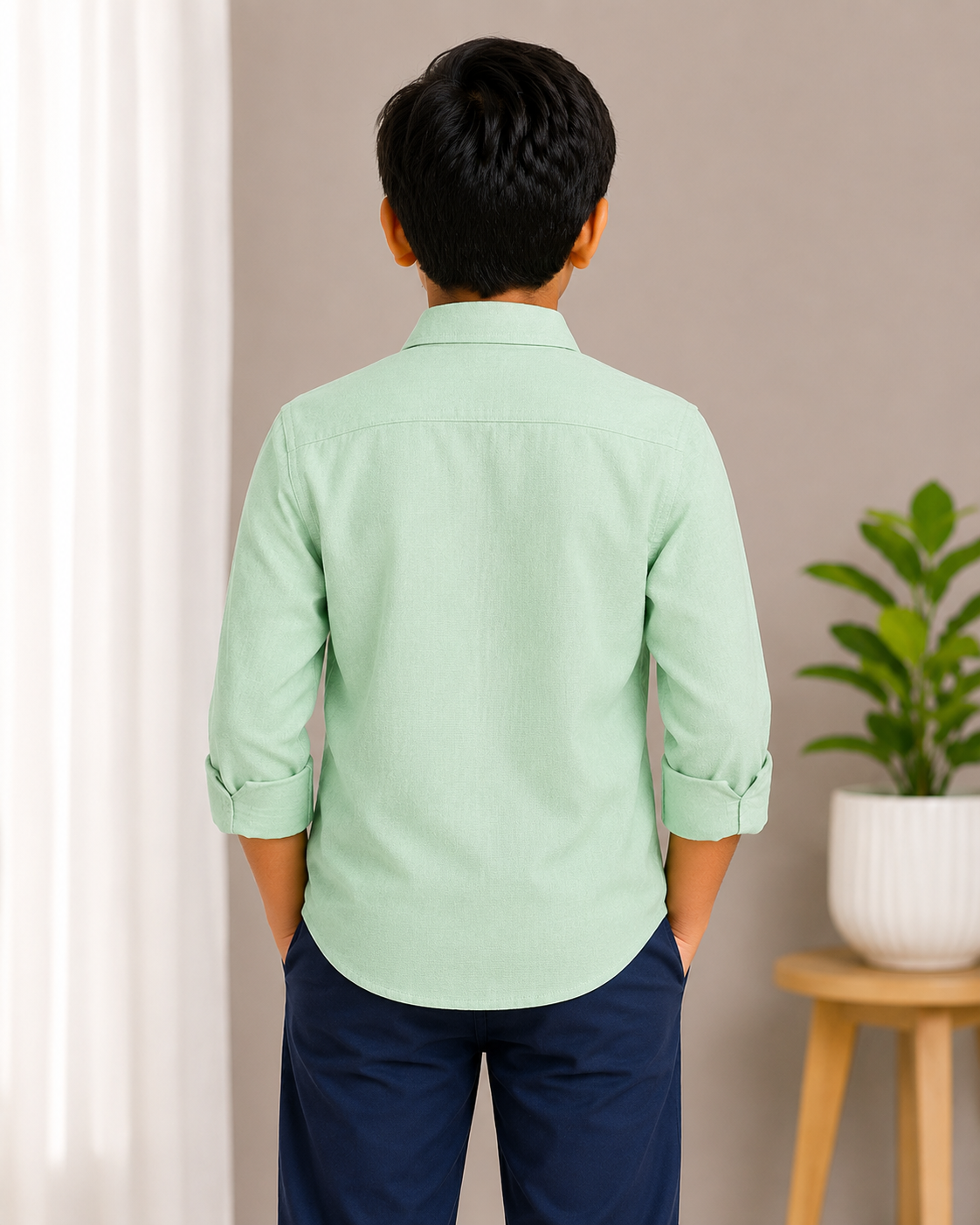 Boys Mint Green Regular Fit Casual Cotton Shirt