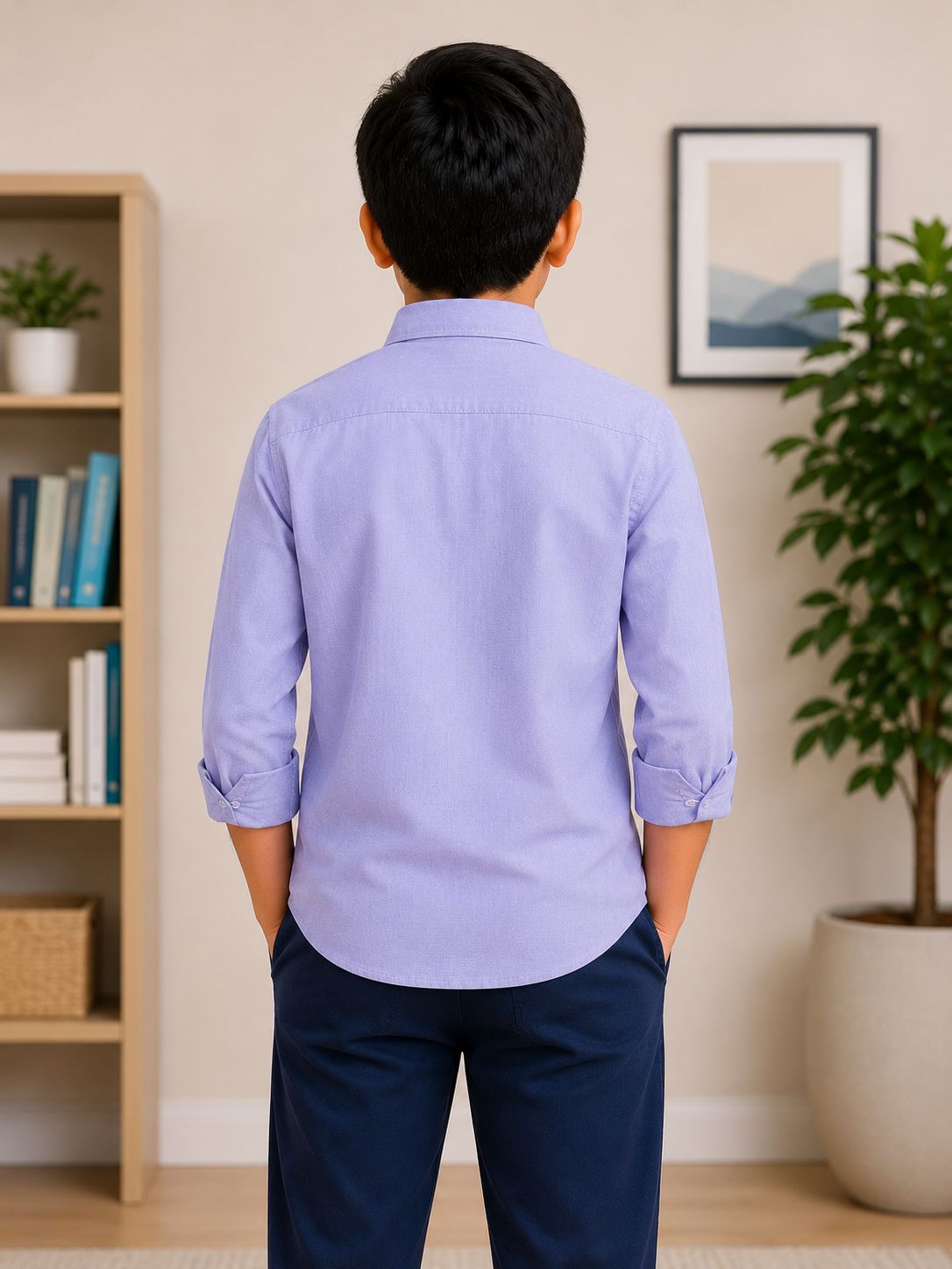 BrandName Boys Solid Long Sleeve Button Down Shirt (Purple)