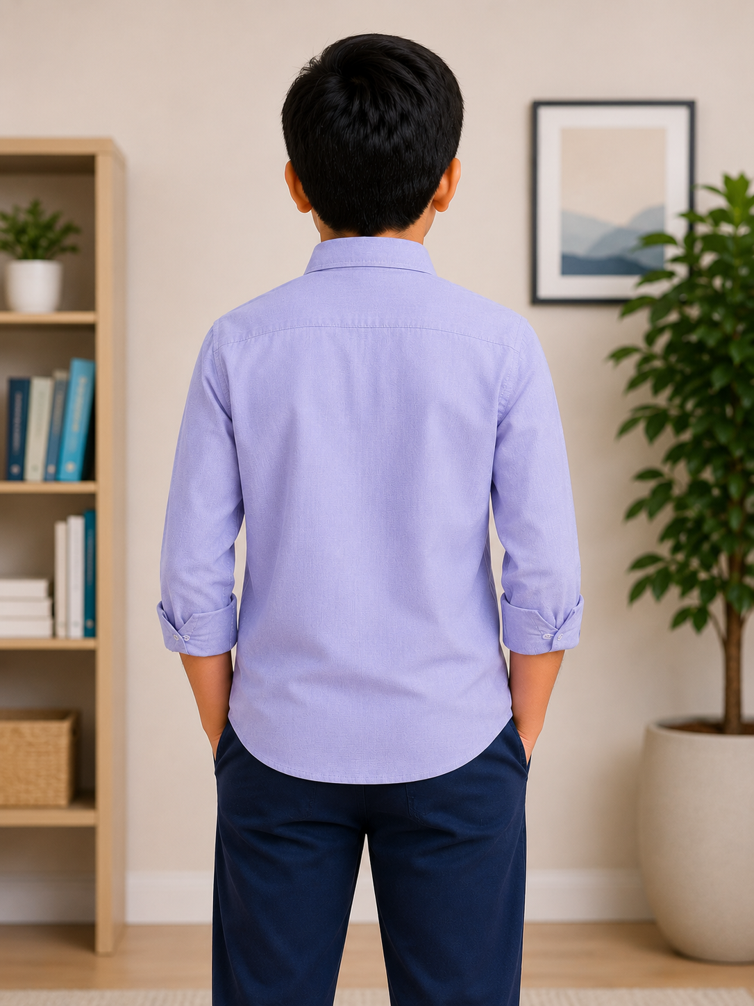 BrandName Boys Solid Long Sleeve Button Down Shirt (Purple)