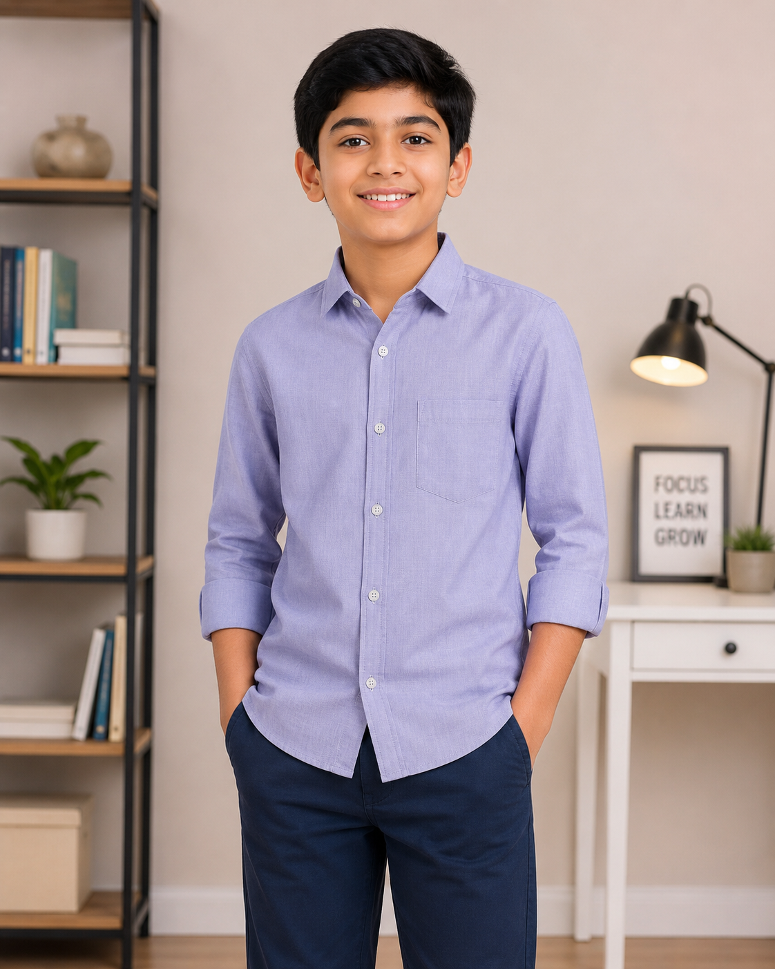 BrandName Boys Solid Long Sleeve Button Down Shirt (Purple)