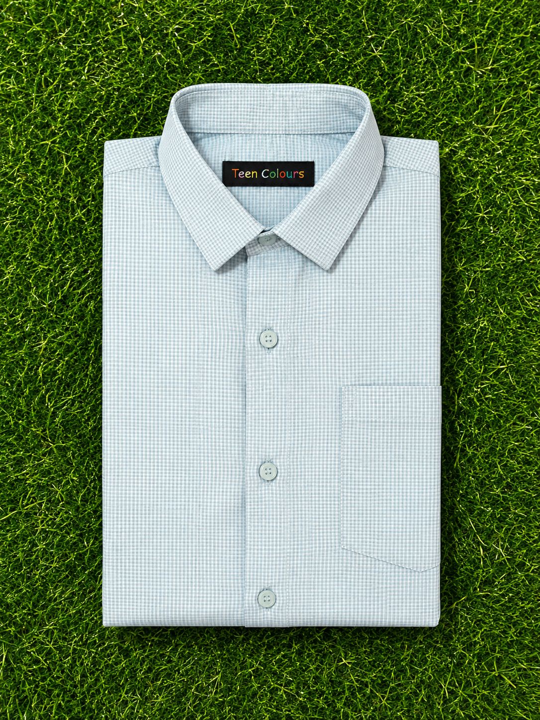 Boys Checked Long Sleeve Button Down Shirt (Light Blue)