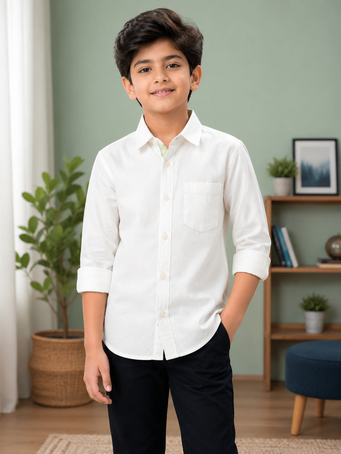 Boys Stylish Dark Grey Full Sleeve Casual Wear Shirt
