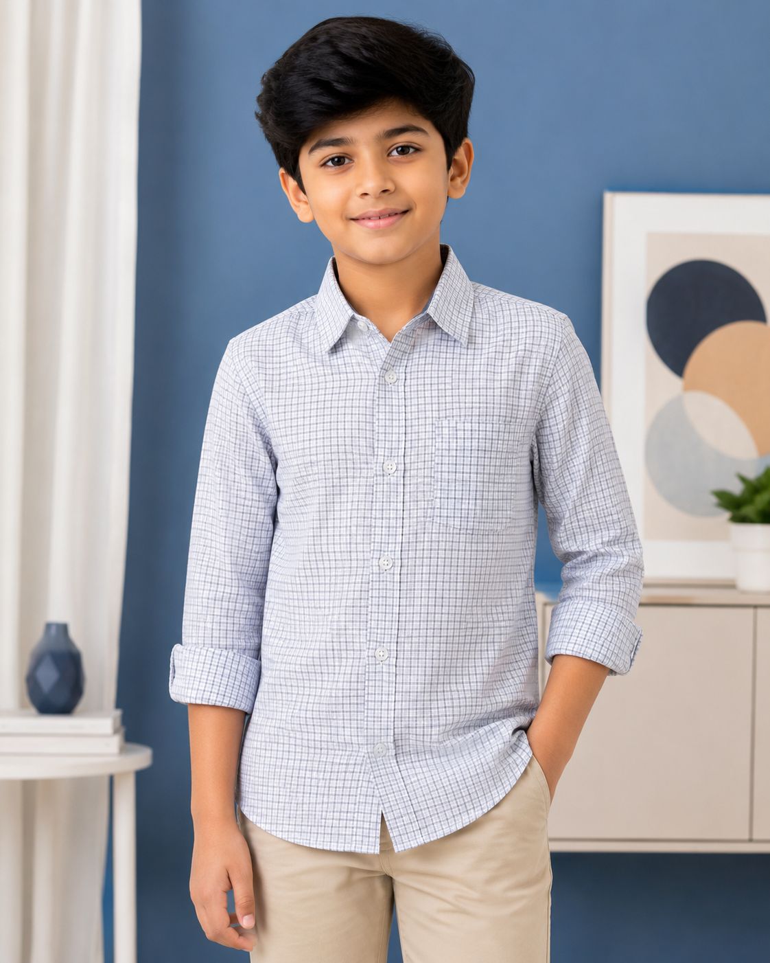 Boys Light Grey Checked Everyday Casual Shirt