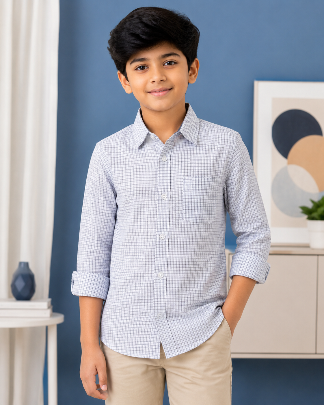 Boys Light Grey Checked Everyday Casual Shirt