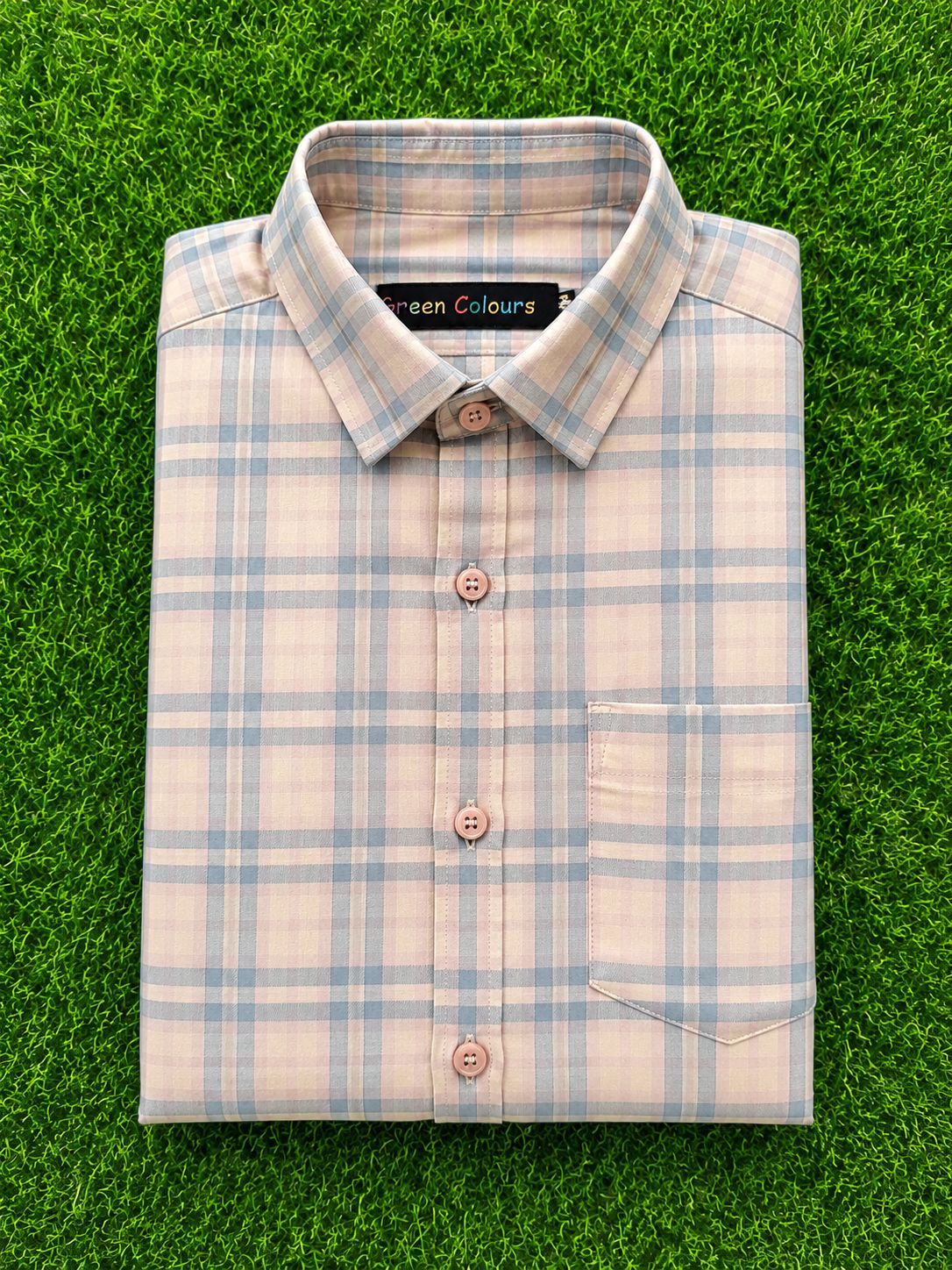 Boys Peach & Sky Blue Checked Casual Shirt | Full Sleeves | Regular Fit