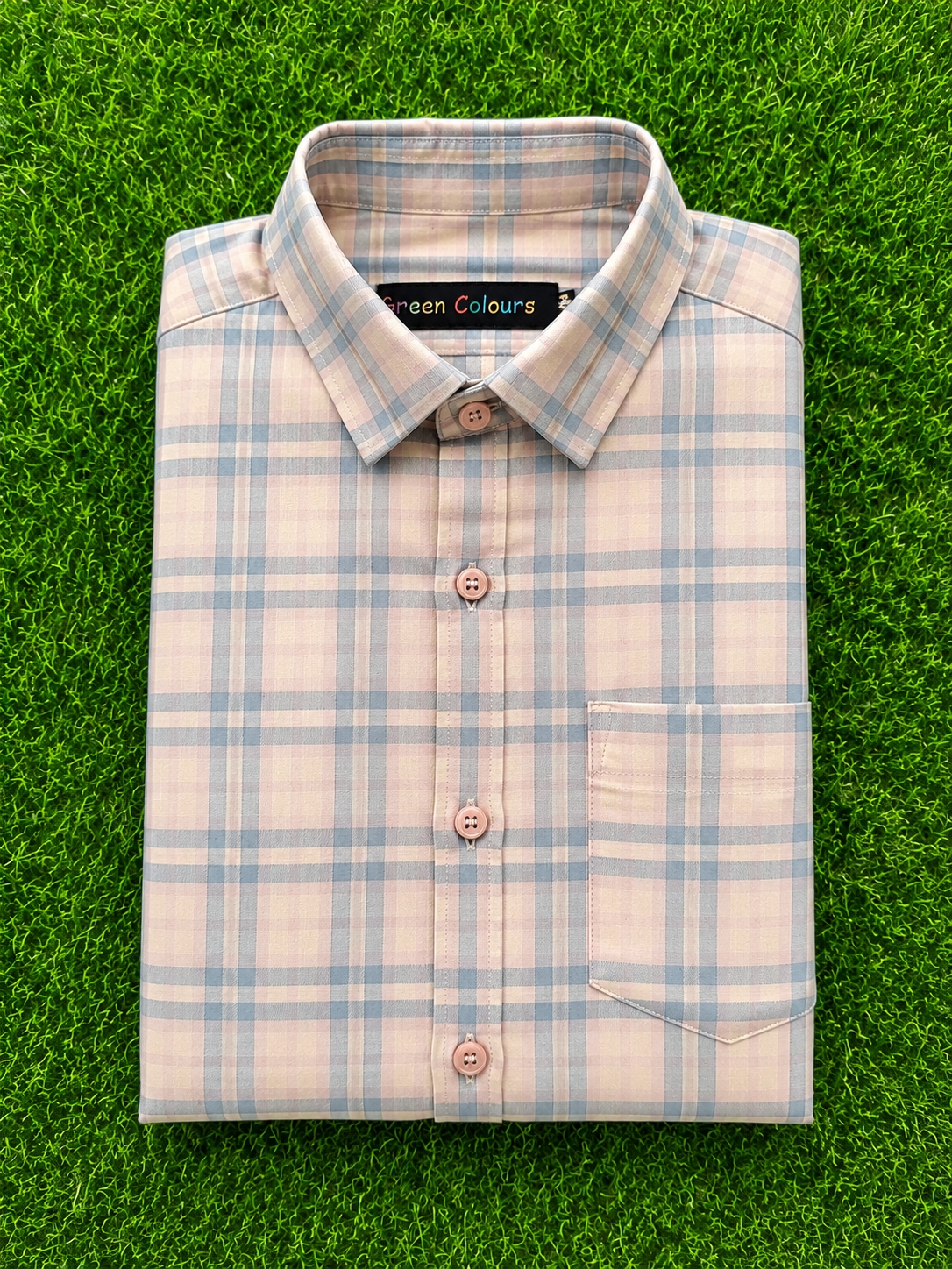 Boys Peach & Sky Blue Checked Casual Shirt | Full Sleeves | Regular Fit
