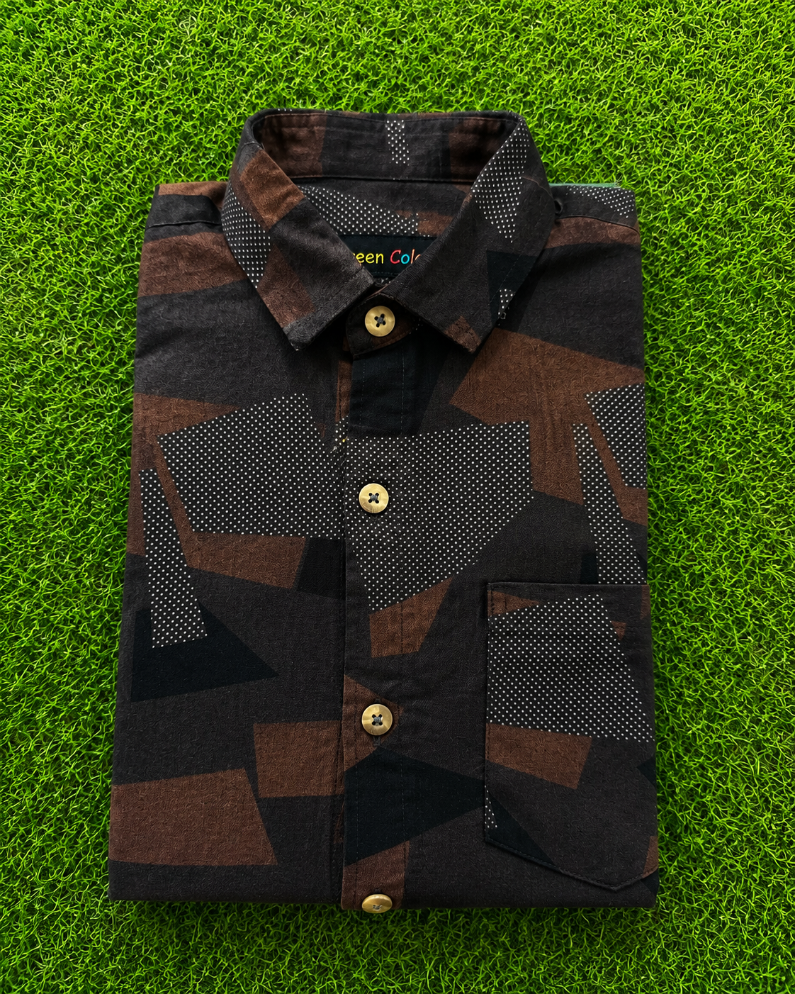 Boys Black & Brown Abstract Print Full Sleeve Casual Shirt