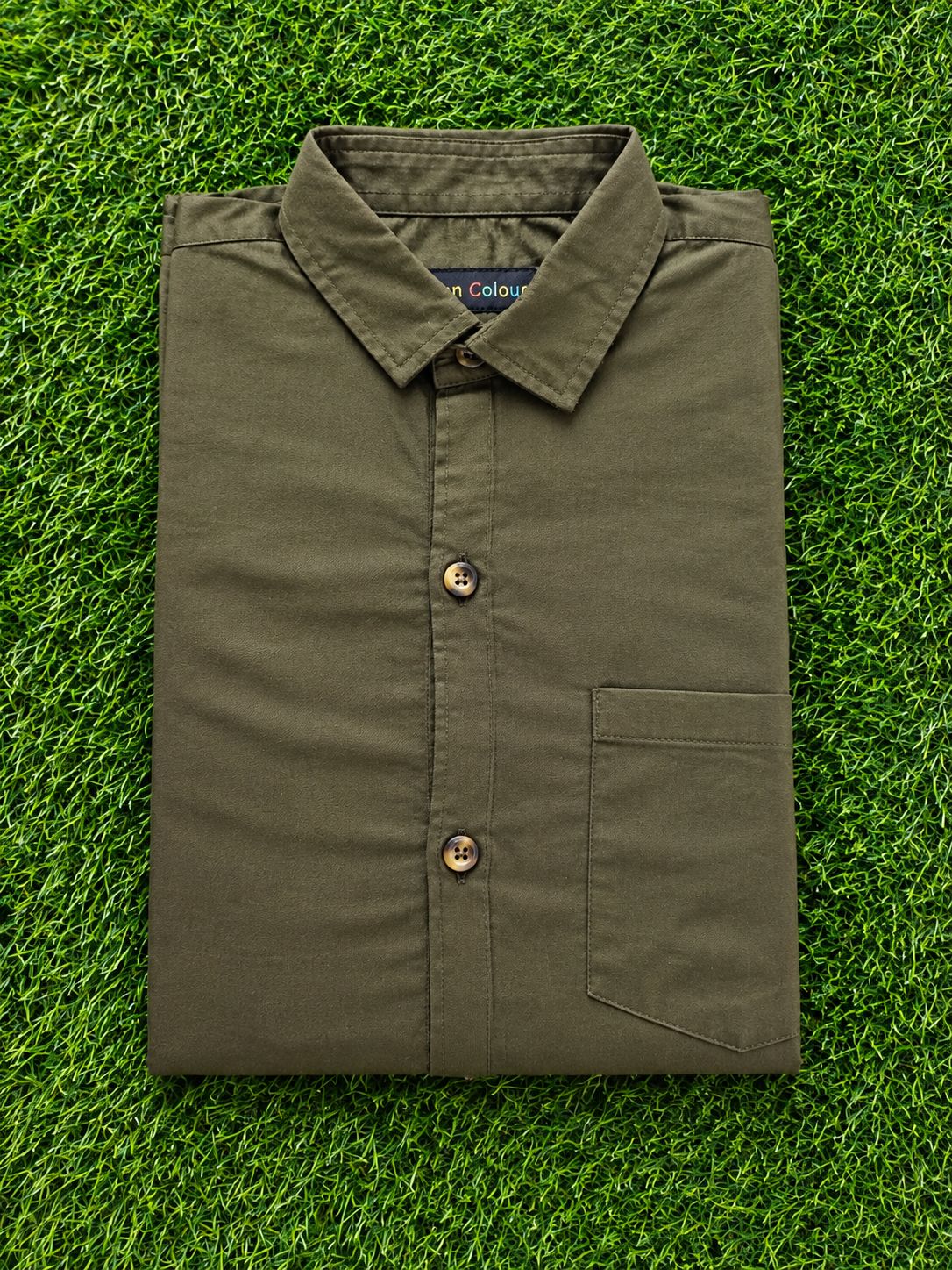 Boys Solid Long Sleeve Button Down Shirt (Olive Green)