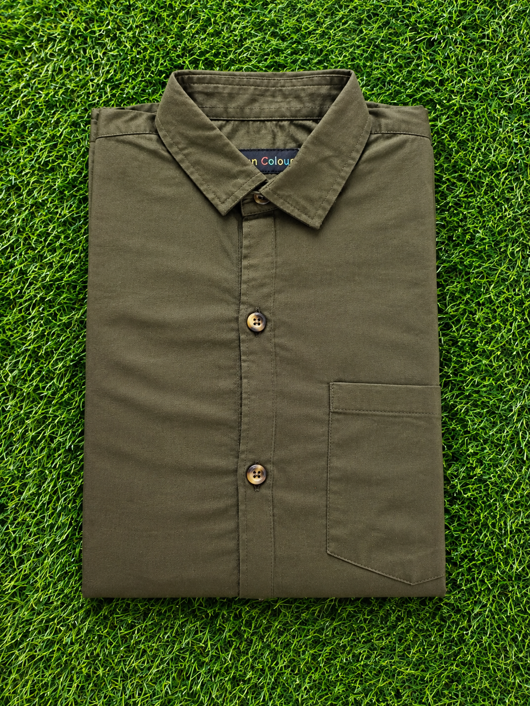 Boys Solid Long Sleeve Button Down Shirt (Olive Green)