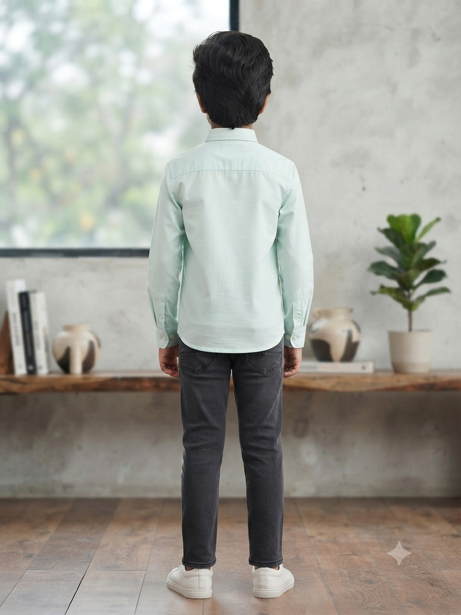 Boys Solid Long Sleeve Button Down Shirt (Light Green)