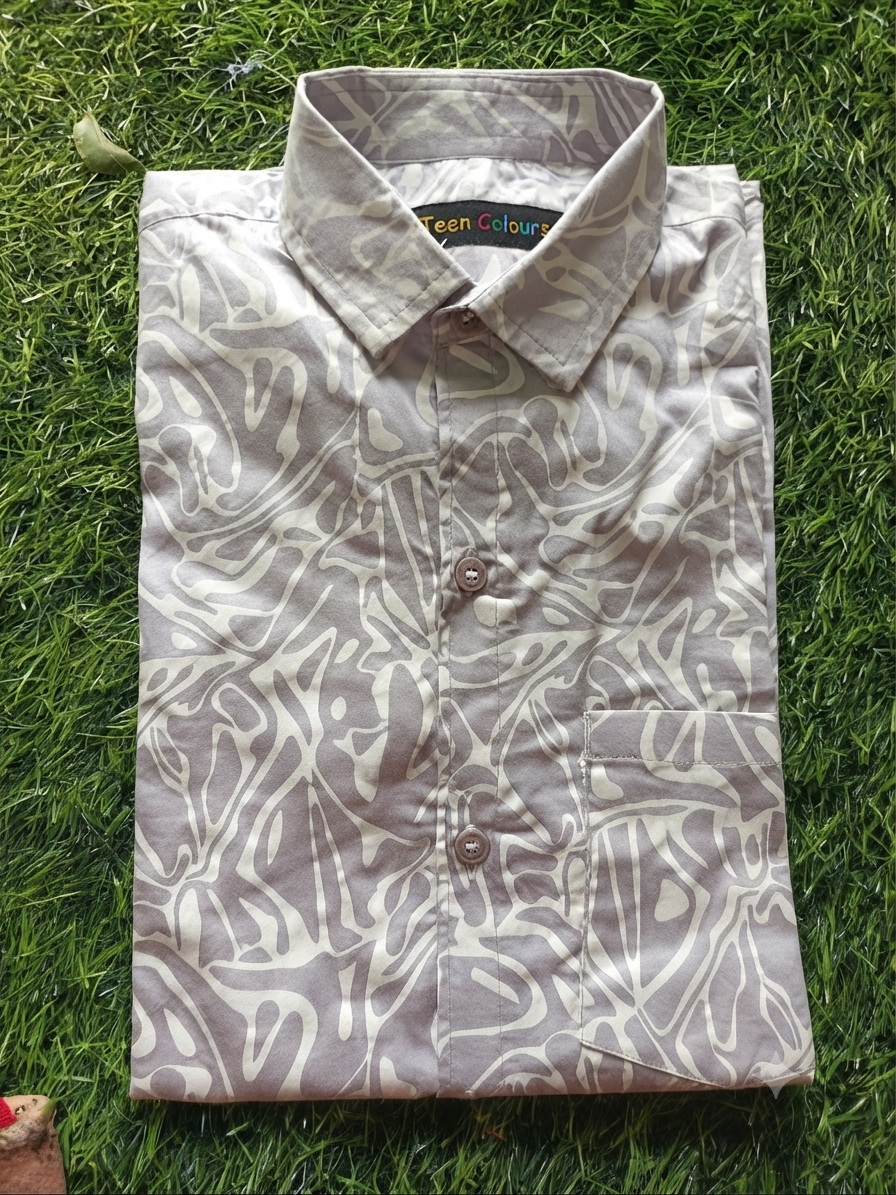 Boys Abstract Print Long Sleeve Button Down Shirt (Grey and White)