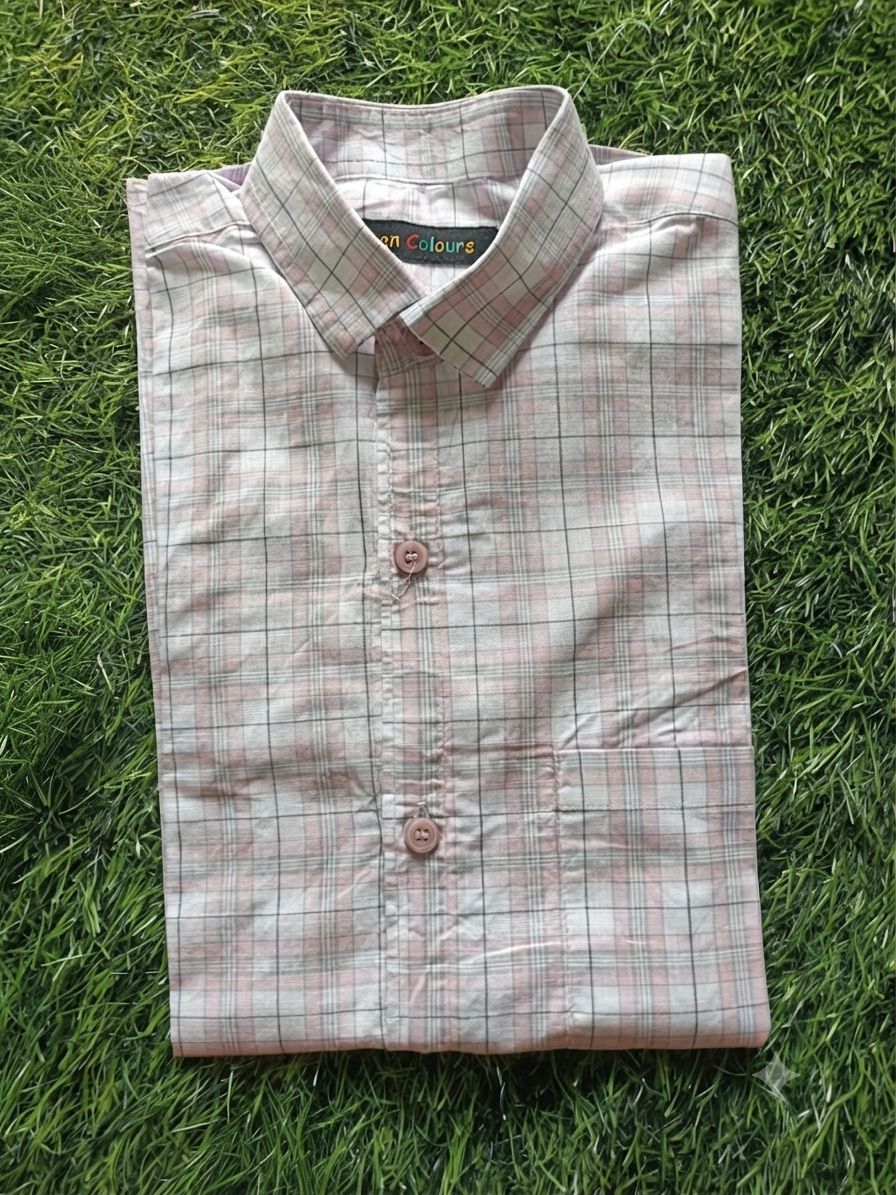 Boys Checked Long Sleeve Button Down Shirt (White, Pink, and Grey)