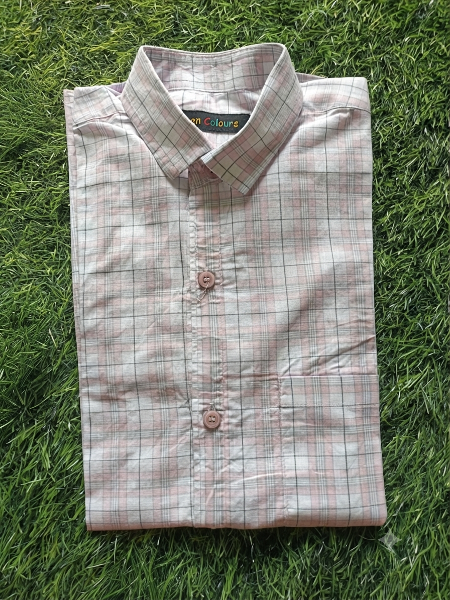 Boys Checked Long Sleeve Button Down Shirt (White, Pink, and Grey)