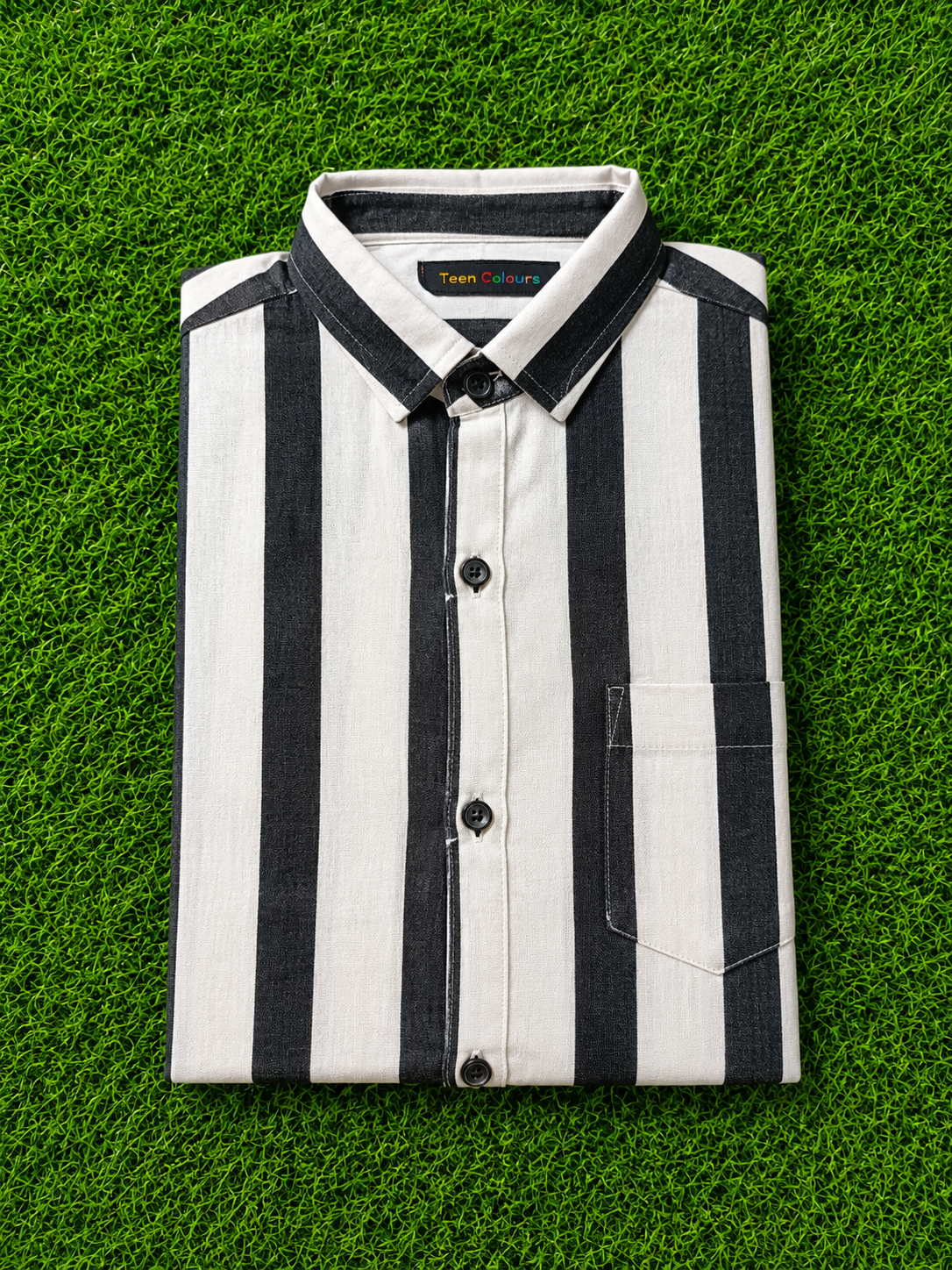 Boys Striped Long Sleeve Button Down Shirt (Black and White)