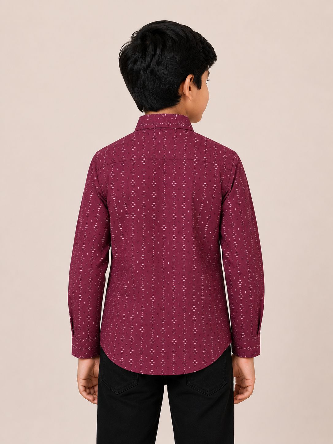 Boys' Maroon Geometric Print Full Sleeve Shirt