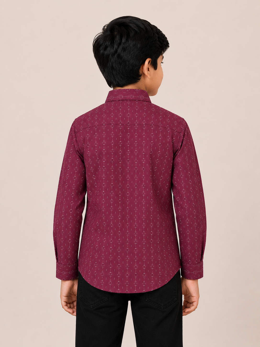 Boys' Maroon Geometric Print Full Sleeve Shirt