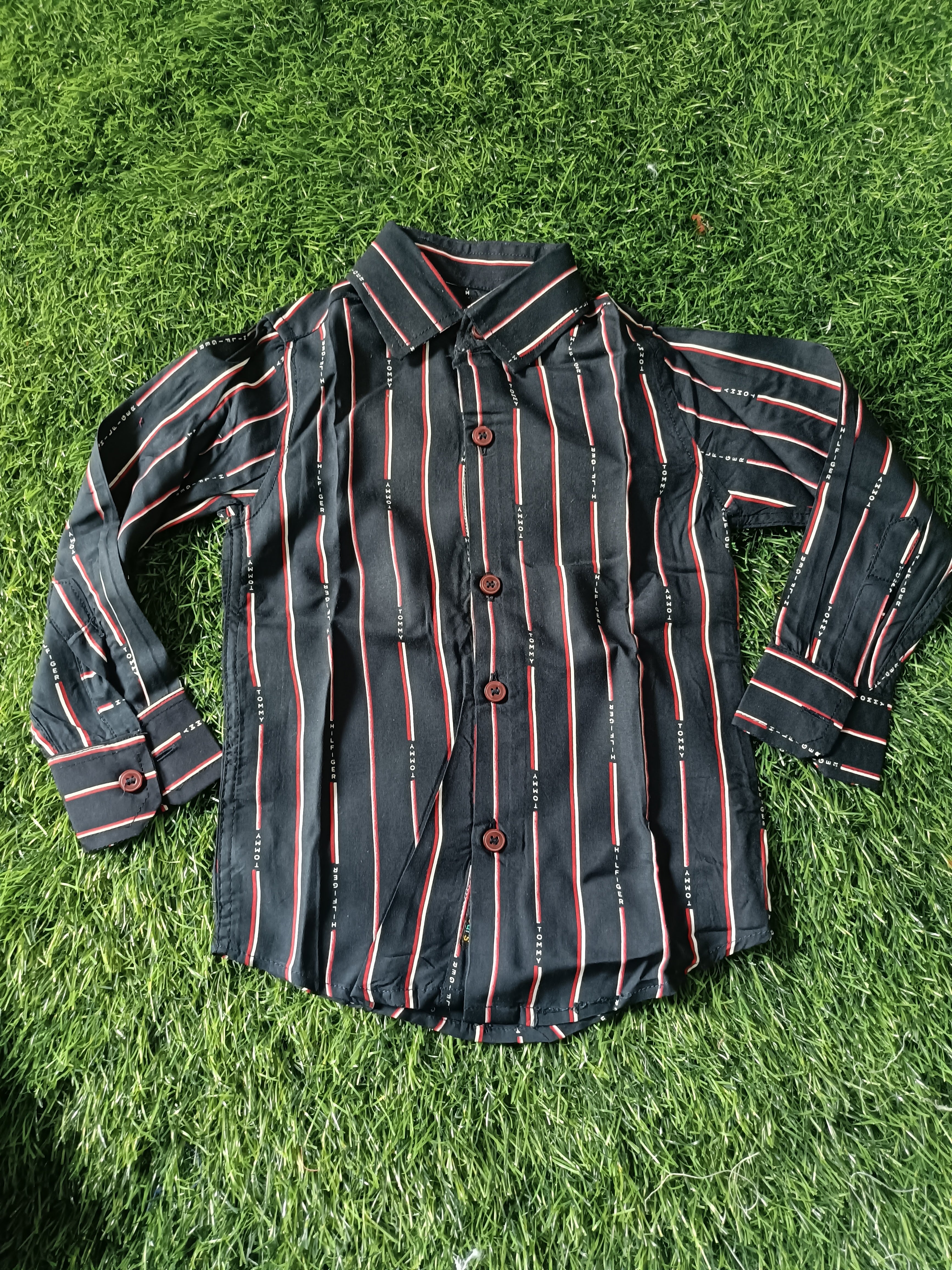 Boy's Casual Navy blue Shirt with Red and White Vertical Stripes