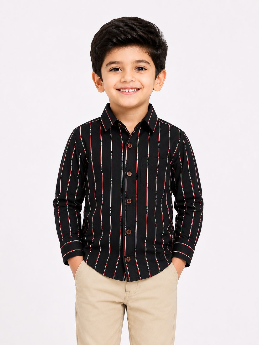Boy's Casual Navy blue Shirt with Red and White Vertical Stripes
