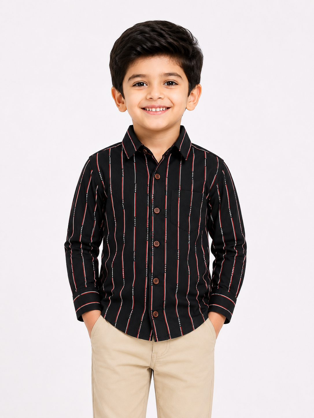 Boy's Casual Navy blue Shirt with Red and White Vertical Stripes