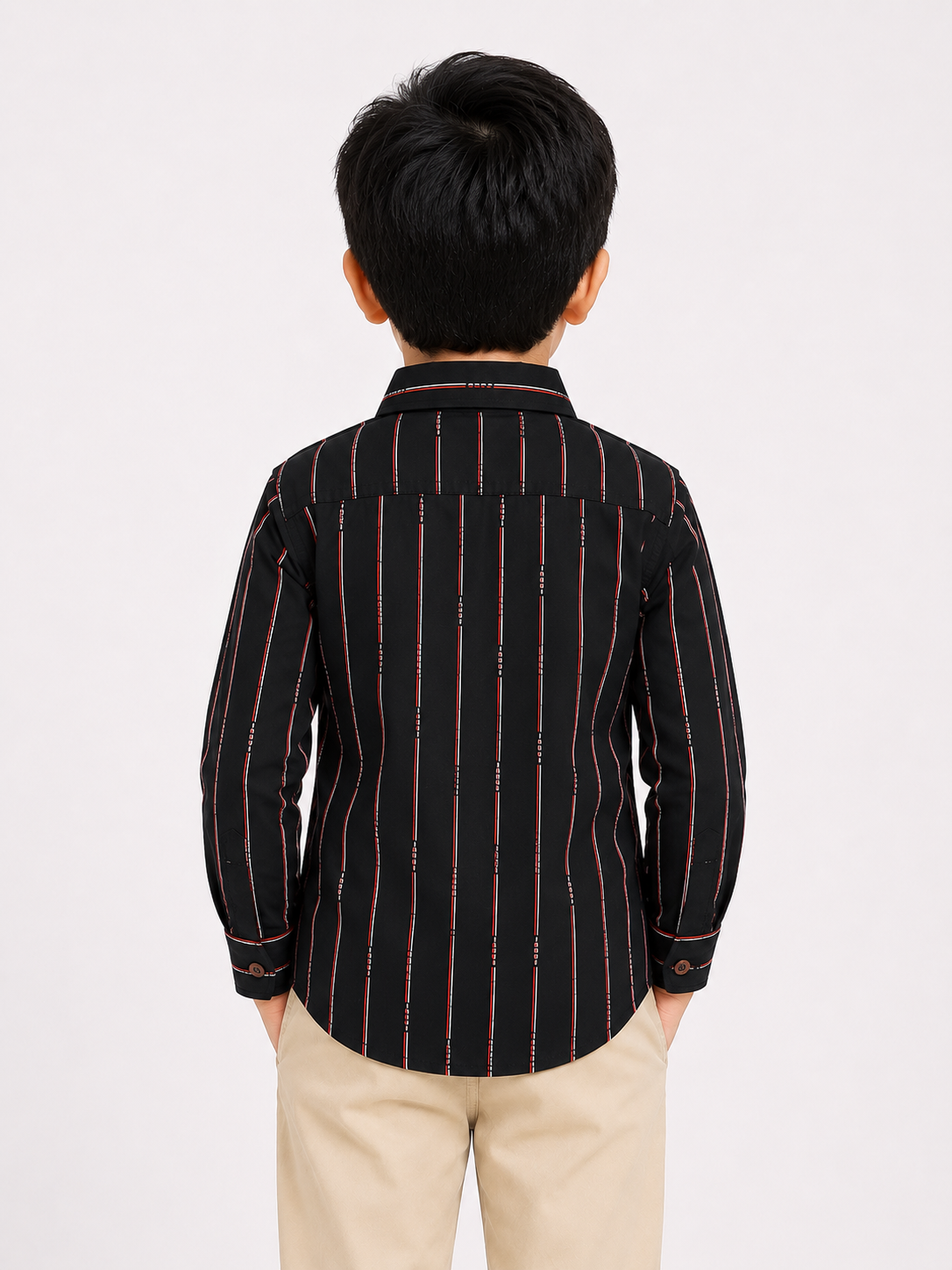 Boy's Casual Navy blue Shirt with Red and White Vertical Stripes