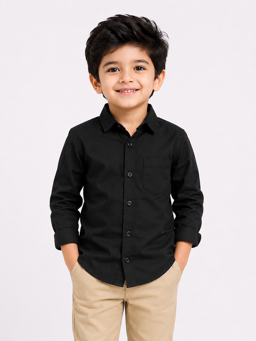 Boys Classic Black Full Sleeve Shirt with Pocket