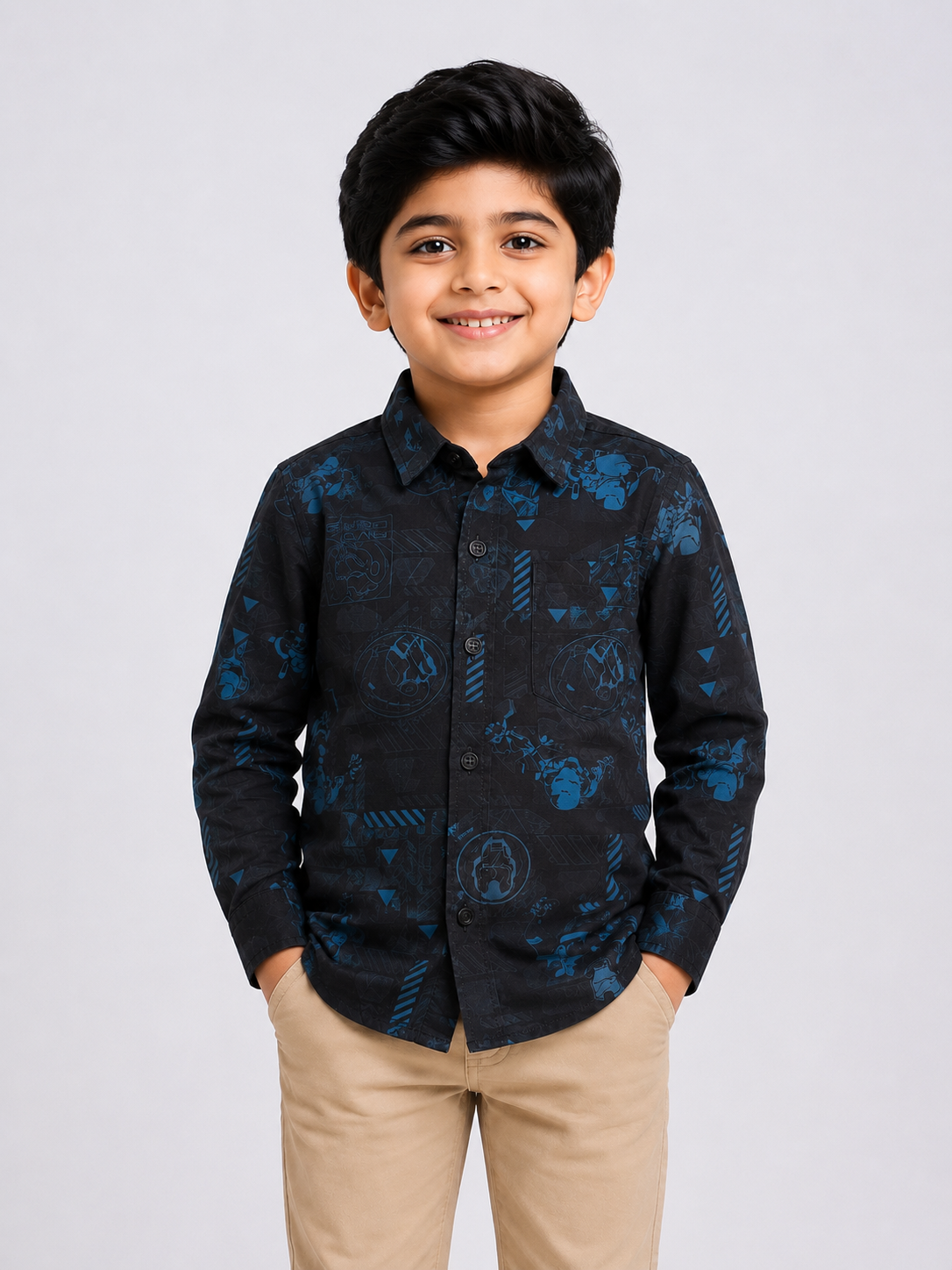Boys Black & navy blue printed Casual Shirt