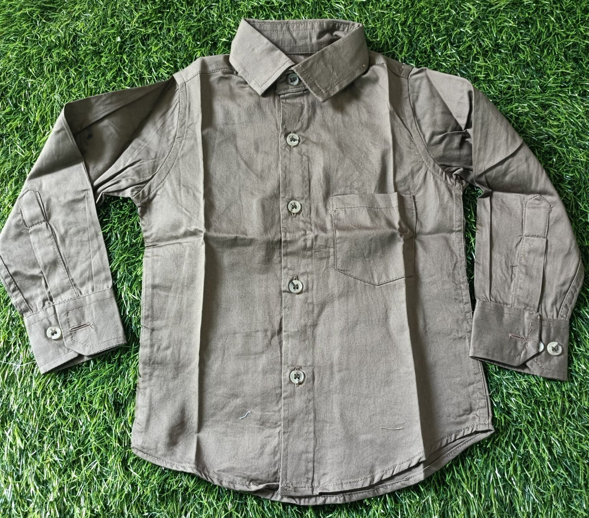 Boys' Classic Solid Grey Long Sleeve Button Down Shirt