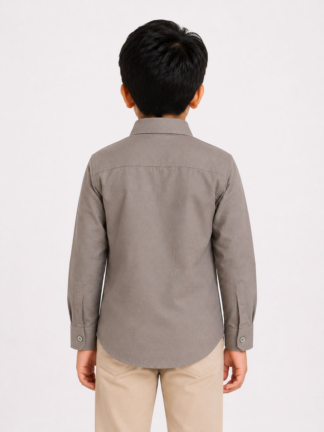 Boys' Classic Solid Grey Long Sleeve Button Down Shirt