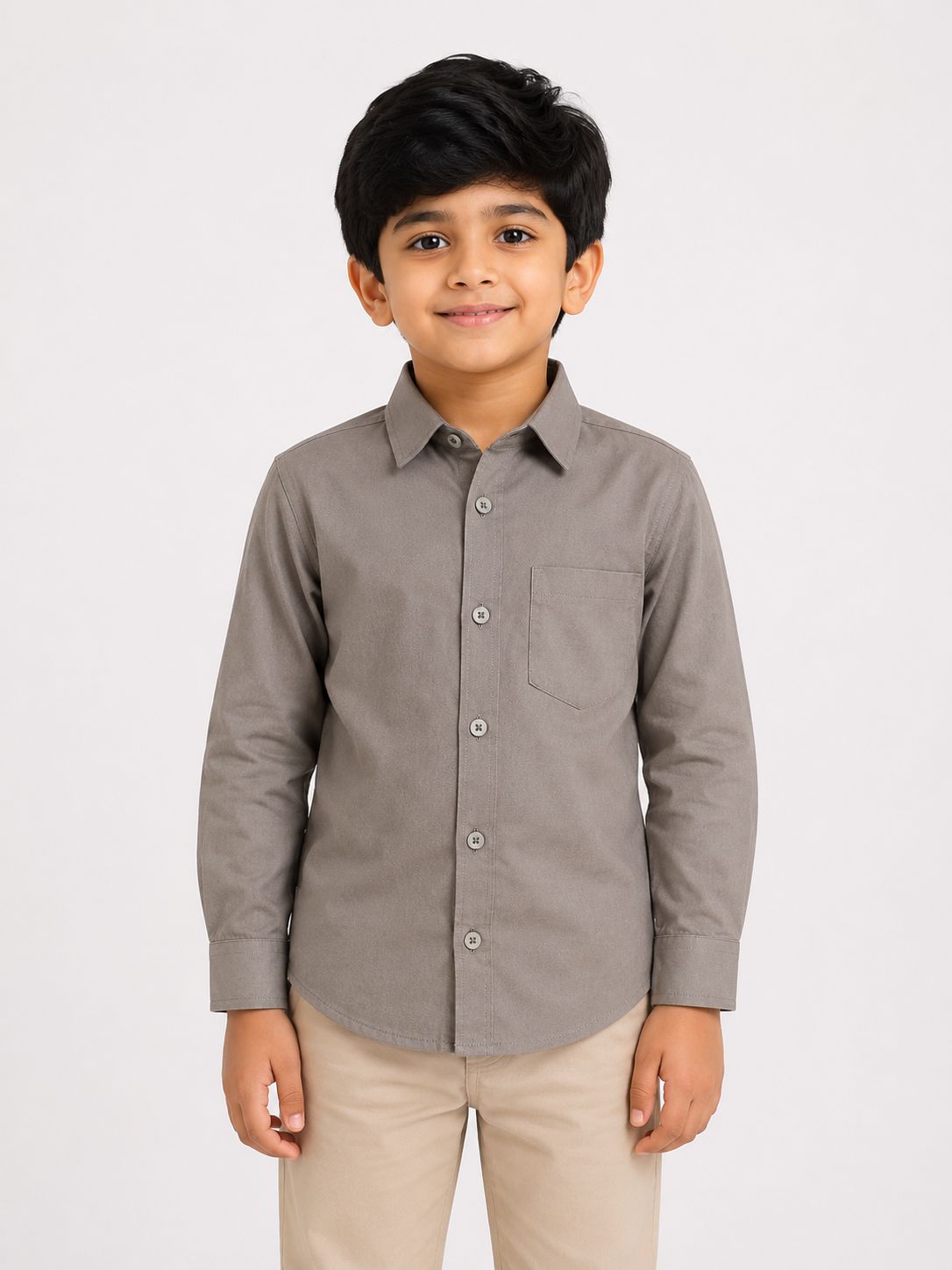 Boys' Classic Solid Grey Long Sleeve Button Down Shirt