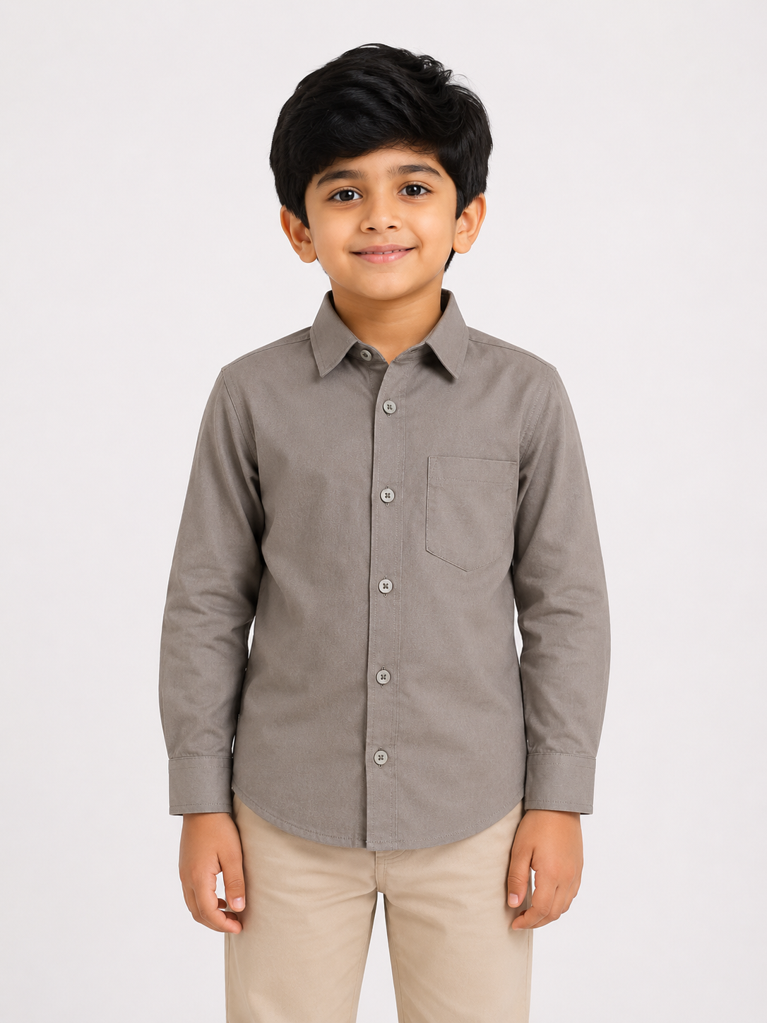 Boys' Classic Solid Grey Long Sleeve Button Down Shirt