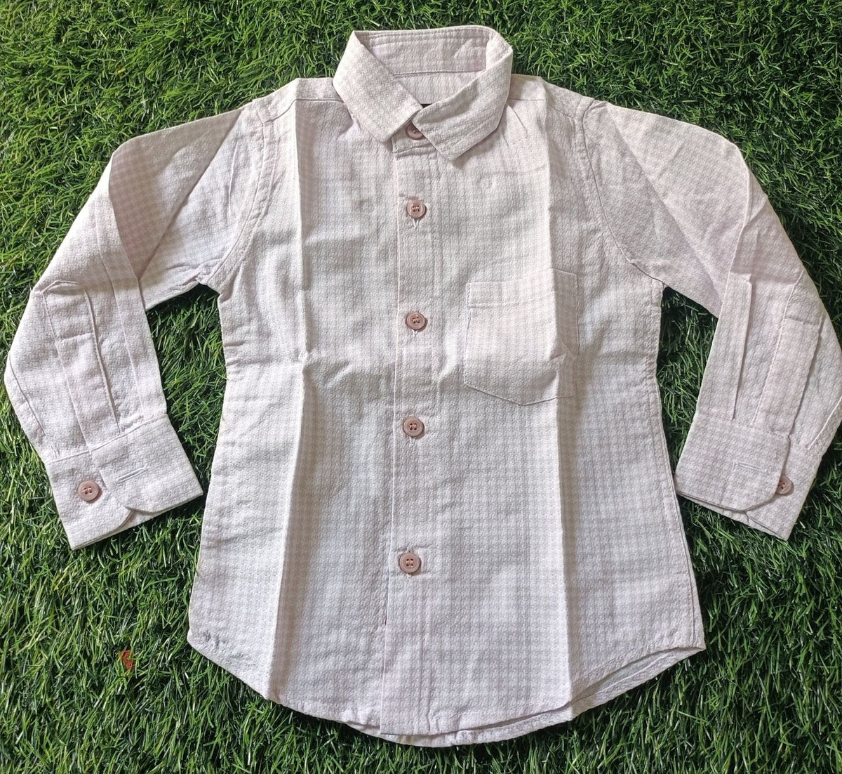 Boys Light Pink Textured Casual Cotton Shirt
