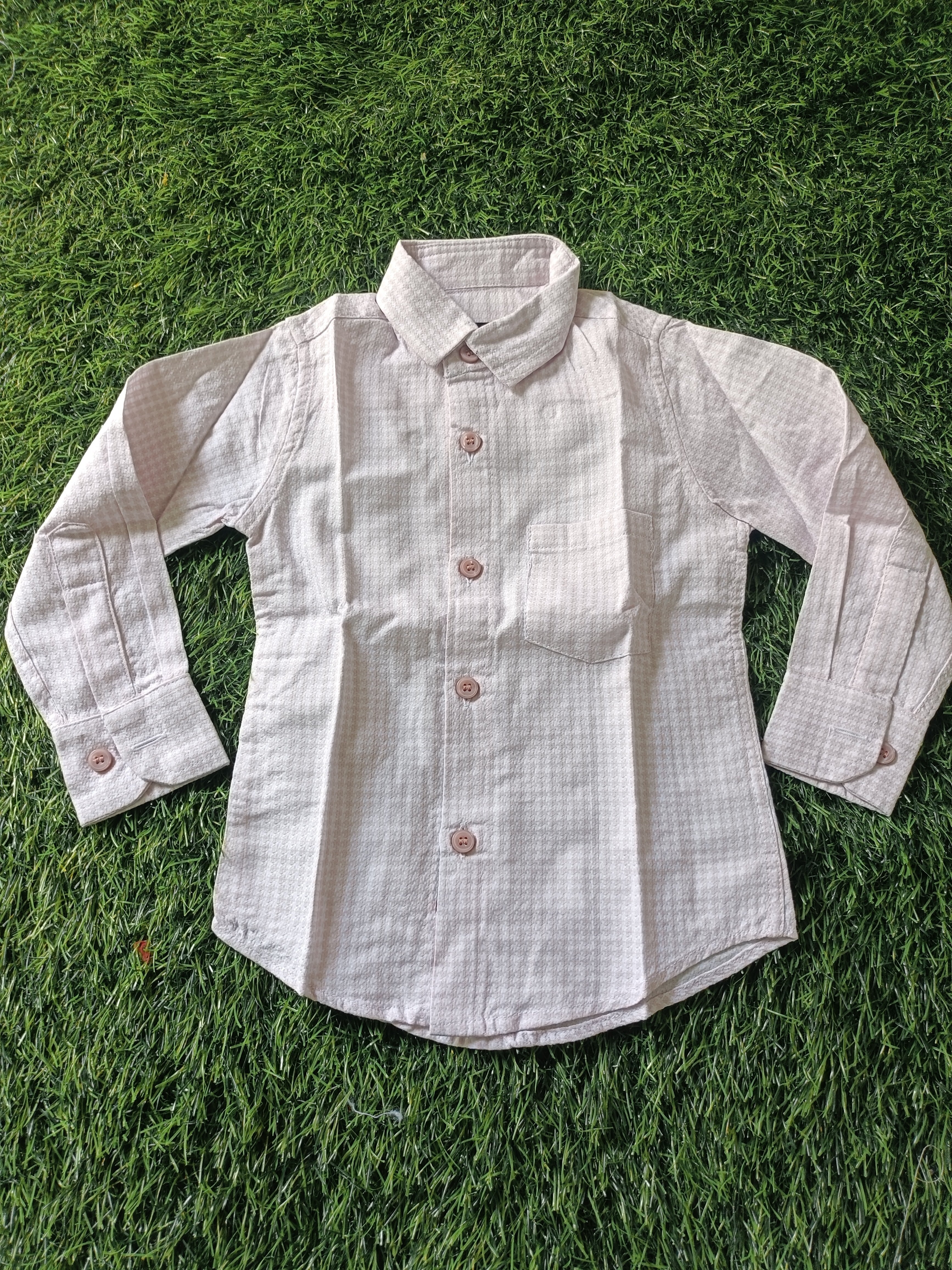 Boys Light Pink Textured Casual Cotton Shirt