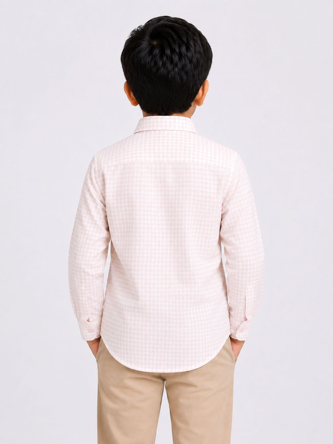 Boys Light Pink Textured Casual Cotton Shirt