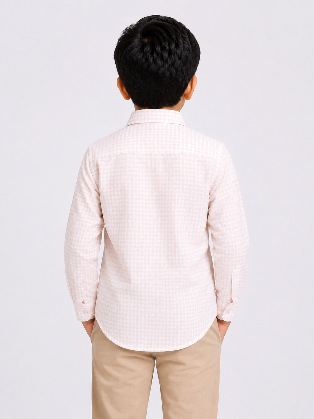 Boys Light Pink Textured Casual Cotton Shirt