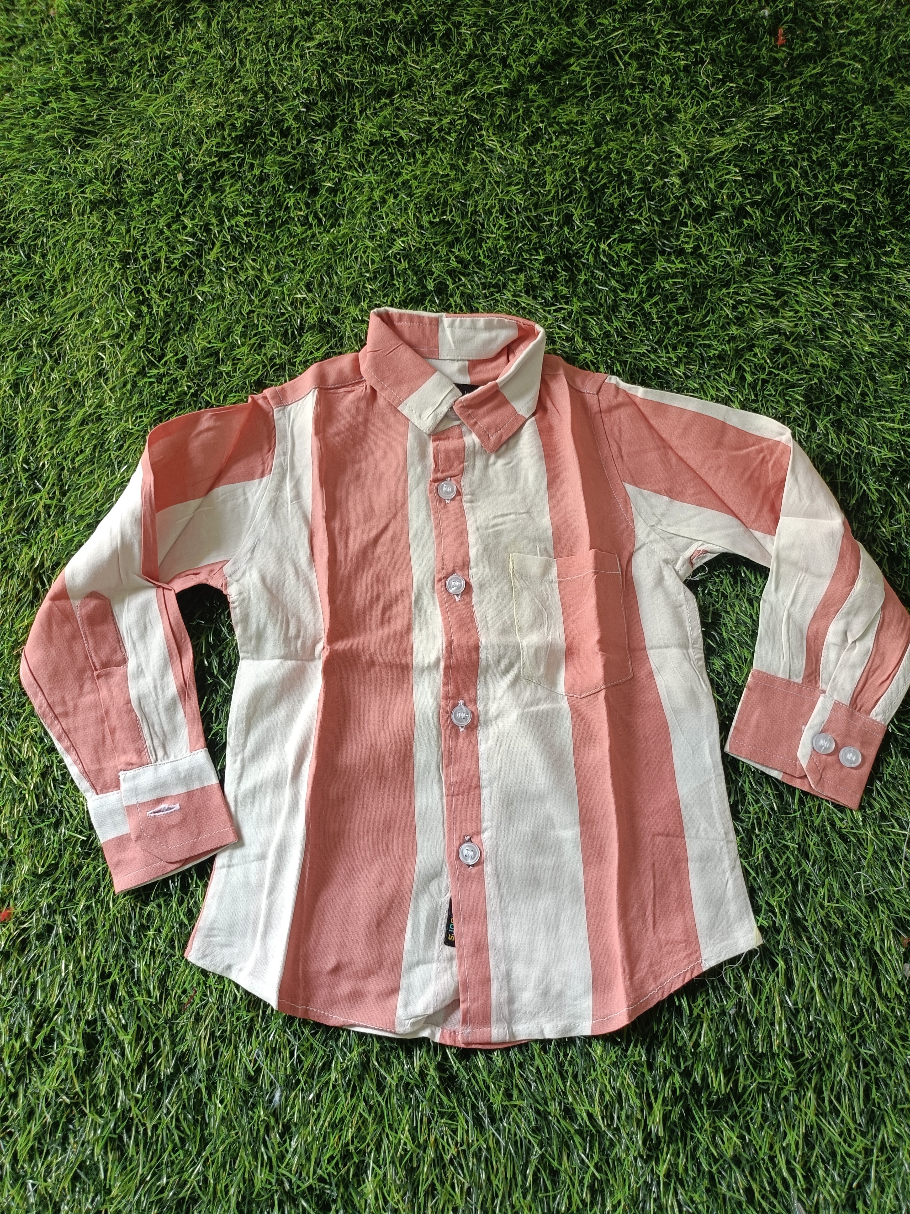 Boys Pink & White Striped Full Sleeve Shirt  Regular Fit