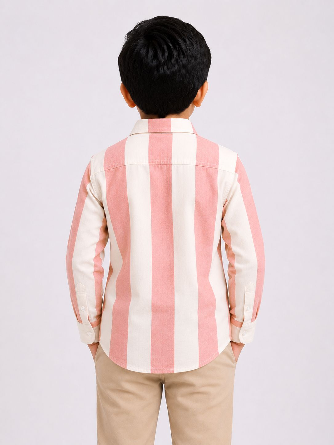 Boys Pink & White Striped Full Sleeve Shirt  Regular Fit