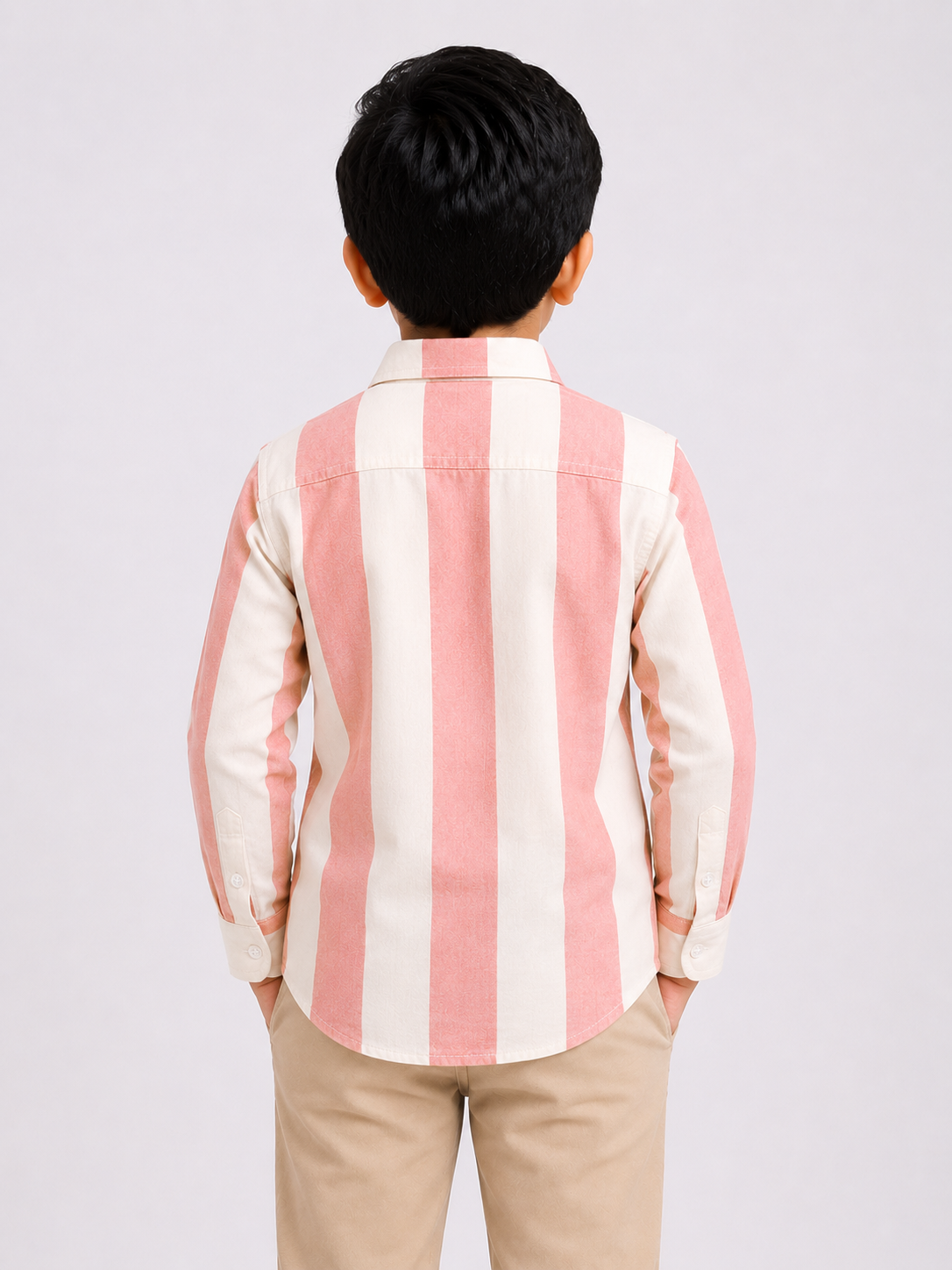Boys Pink & White Striped Full Sleeve Shirt  Regular Fit