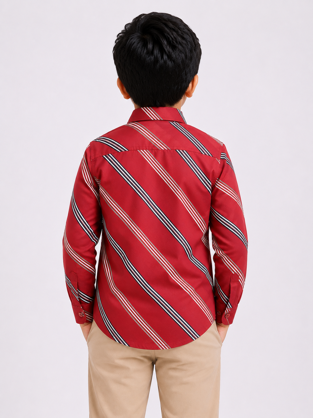 Boys' Red Striped Long Sleeve Button Down Shirt
