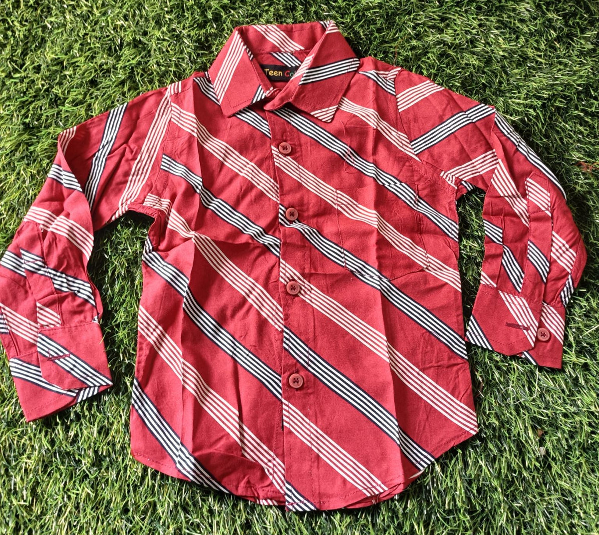 Boys' Red Striped Long Sleeve Button Down Shirt