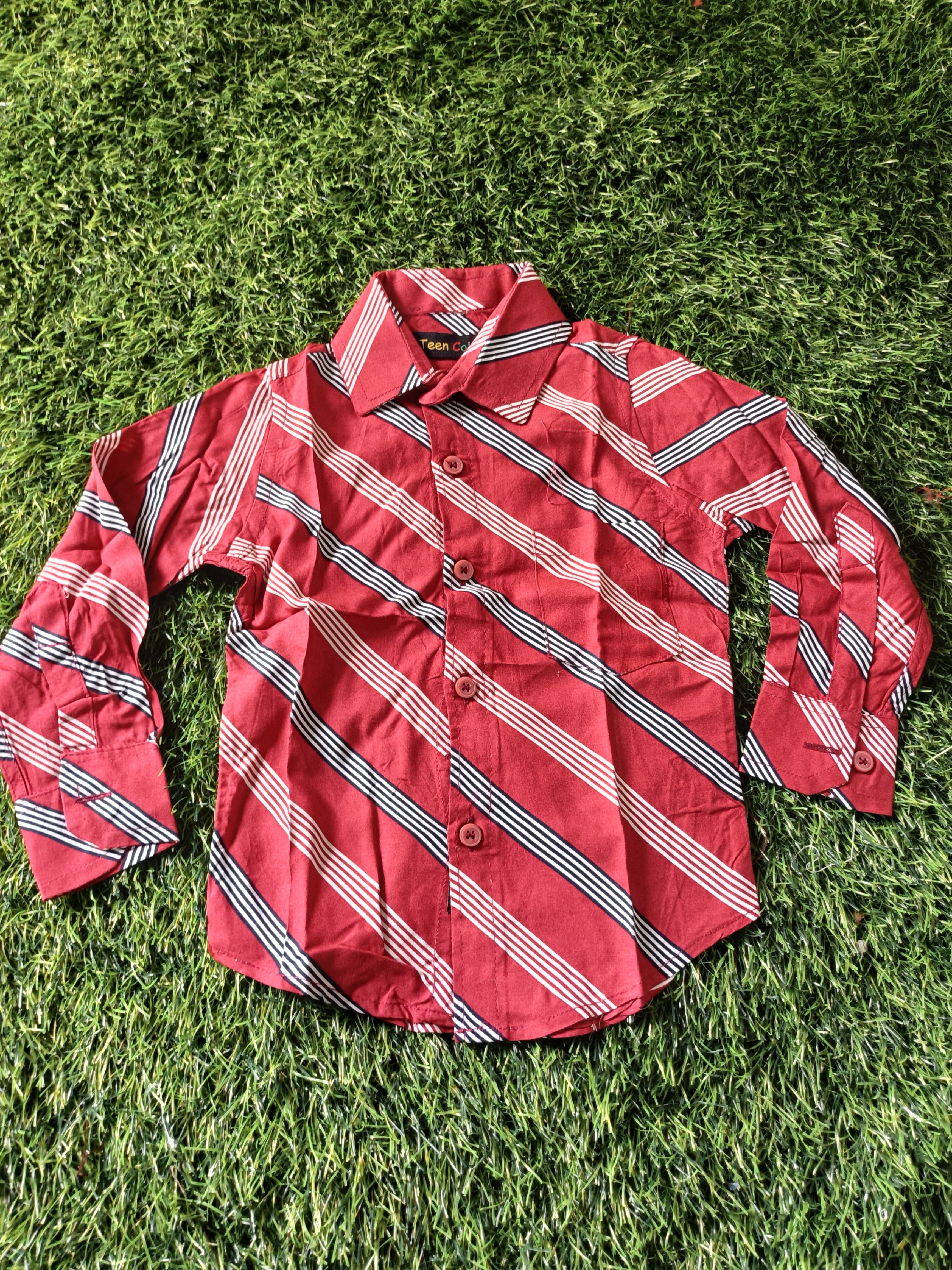 Boys' Red Striped Long Sleeve Button Down Shirt