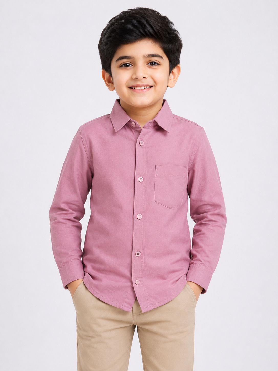 Boys' Solid Pink Long Sleeve Button Down Shirt