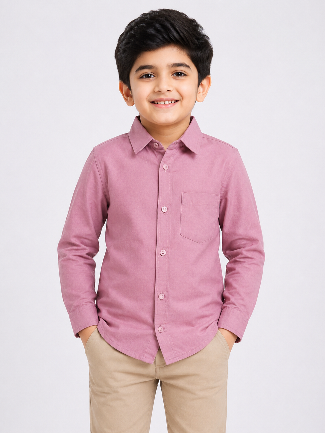 Boys' Solid Pink Long Sleeve Button Down Shirt