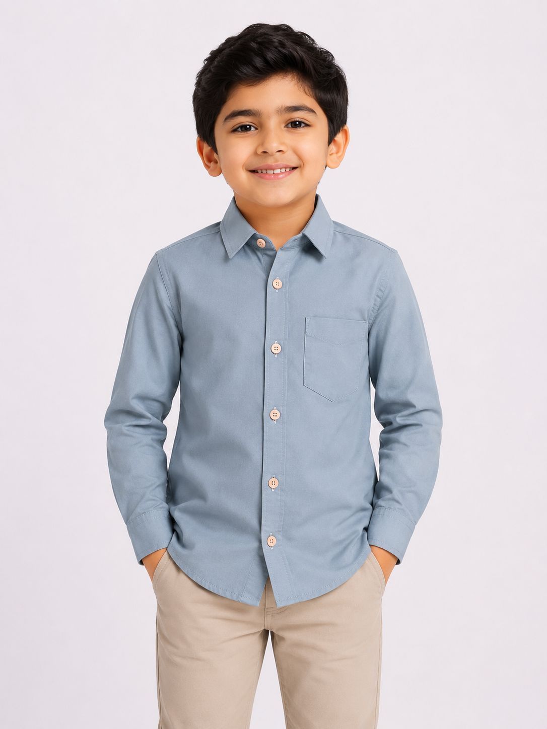 Boys Sky Blue Regular Fit Casual Cotton Shirt