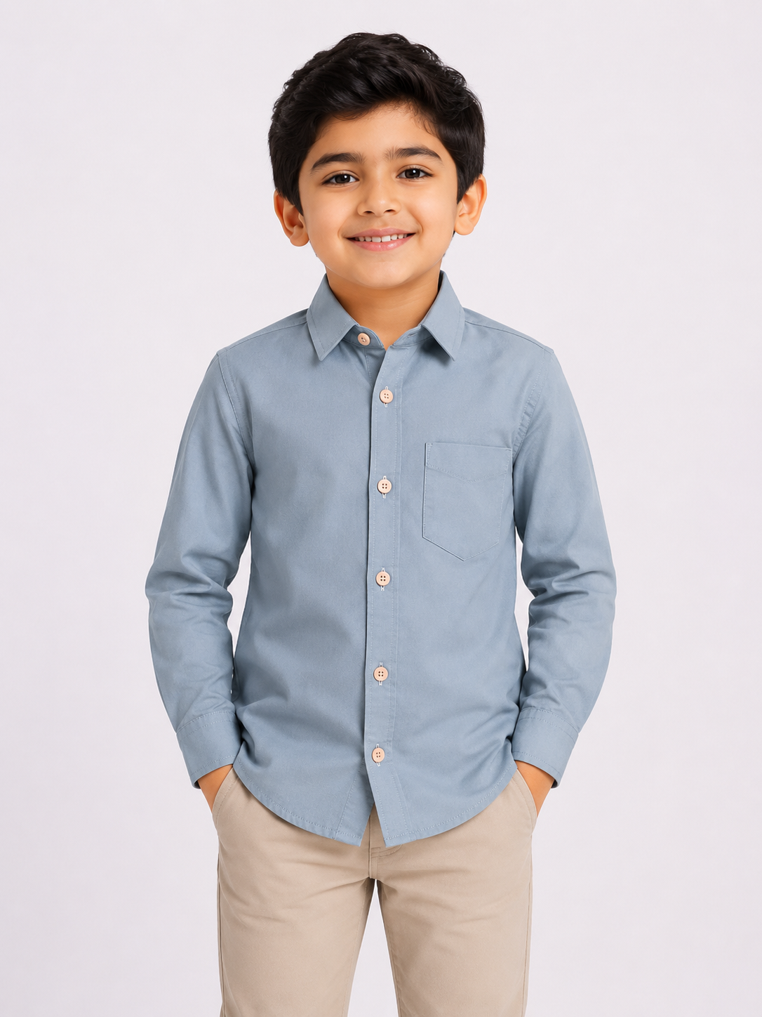 Boys Sky Blue Regular Fit Casual Cotton Shirt