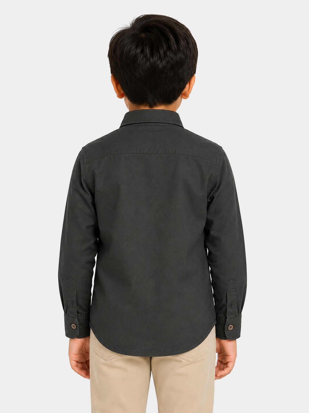 Boys' Solid Charcoal Grey Long Sleeve Button Down Shirt