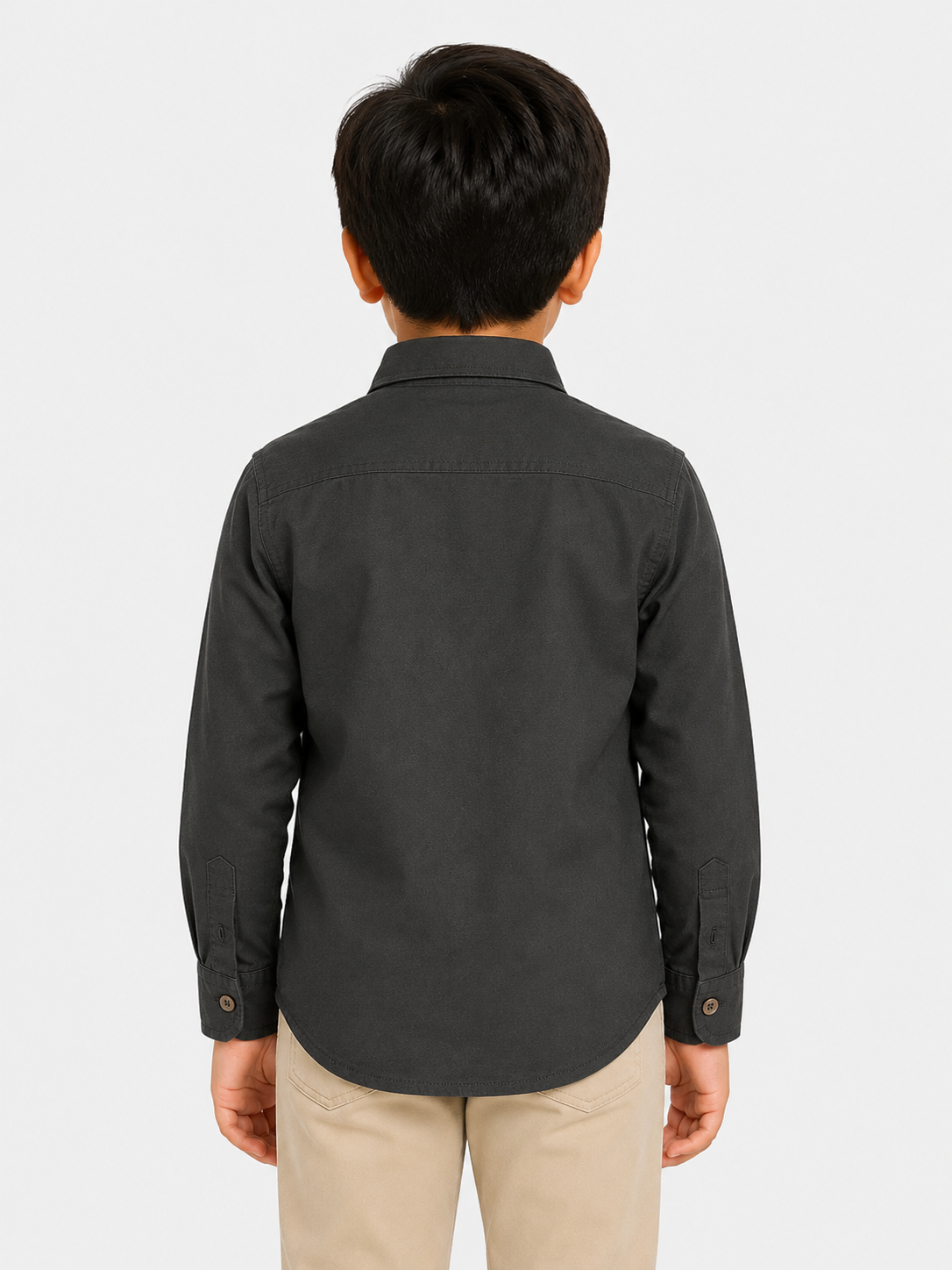 Boys' Solid Charcoal Grey Long Sleeve Button Down Shirt